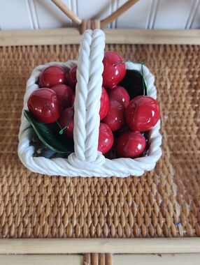 Vintage Italian Ceramic Basket With Cherries